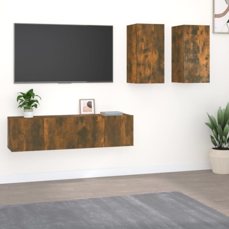 Set de muebles de TV 4 pzas madera contrachapada roble ahumado de , Muebles TV - Ref: Foro24-3120269, Precio: 121,52 €, Descu...
