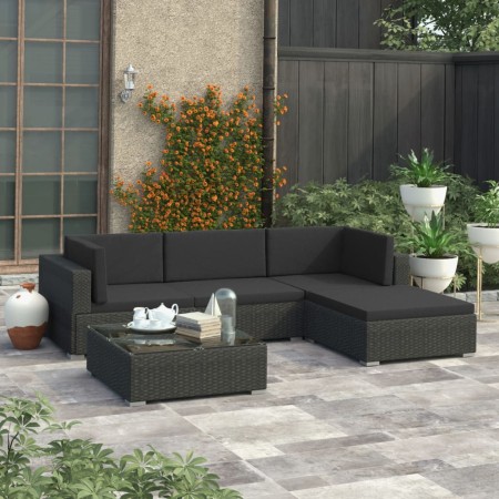 Set de muebles de jardín 5 pzas y cojines ratán sintético negro de , Conjuntos de jardín - Ref: Foro24-46744, Precio: 538,68 ...