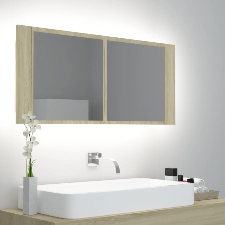 Armario espejo de baño LED acrílico roble Sonoma 100x12x45 cm de , Tocadores de baño - Ref: Foro24-804983, Precio: 60,05 €, D...
