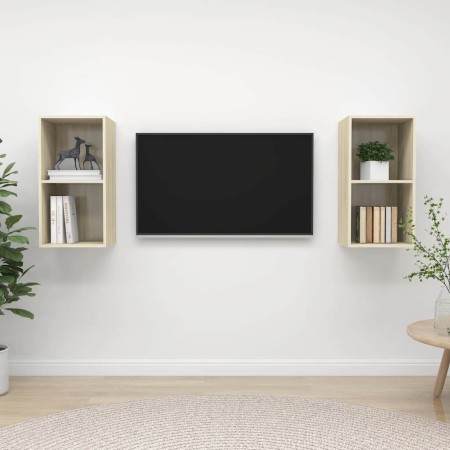 Muebles de salón de pared 2 pzas madera ingeniería roble Sonoma de , Muebles TV - Ref: Foro24-3079847, Precio: 69,24 €, Descu...