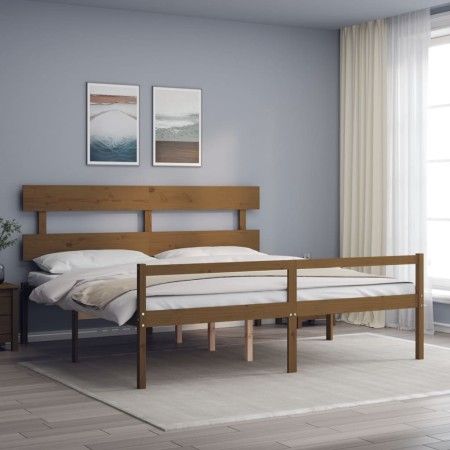 Cama personas mayores cabecero madera marrón miel 200x200 cm de vidaXL, Camas y somieres - Ref: Foro24-3195374, Precio: 181,9...