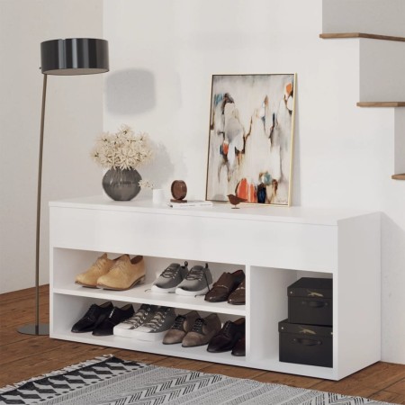 Banco zapatero de madera contrachapada blanco 105x30x45 cm de , Zapateros y organizadores de calzado - Ref: Foro24-808756, Pr...