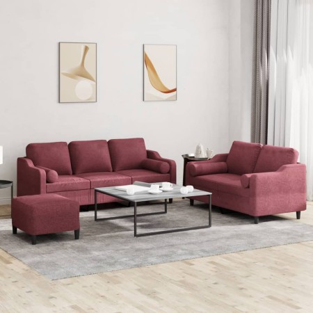 Juego de sofás con cojines 3 piezas tela rojo tinto | Foro24.es | Tu tienda online para hogar, jardín y más Foro24.es