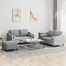 Juego de sofás con cojines 3 piezas tela gris claro de , Sofás - Ref: Foro24-3201826, Precio: 510,43 €, Descuento: -5%%