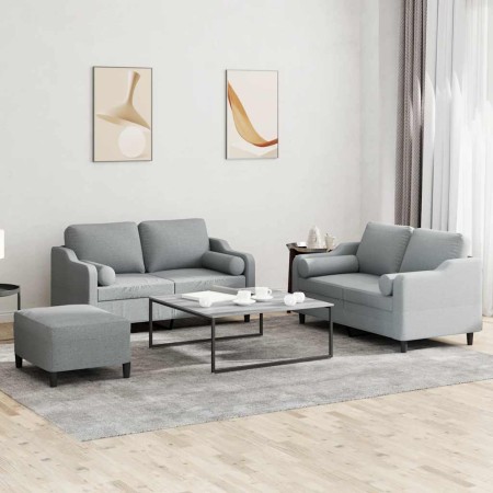Juego de sofás con cojines 3 piezas tela gris claro de , Sofás - Ref: Foro24-3201826, Precio: 510,43 €, Descuento: -5%%