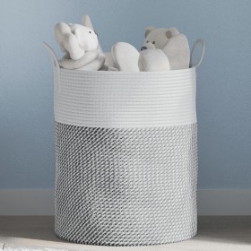 Cesta de almacenaje algodón gris y blanco Ø38x46 cm de , Cestas - Ref: Foro24-358481, Precio: 32,72 €, Descuento: %