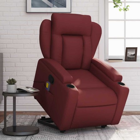 Sillón reclinable de masaje de pie cuero artificial rojo tinto de , Sillones - Ref: Foro24-3204555, Precio: 293,78 €, Descuen...