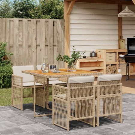 Set comedor de jardín 5 pzas con cojines ratán sintético beige de , Conjuntos de jardín - Ref: Foro24-3210904, Precio: 299,87...