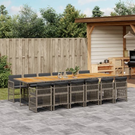 Set comedor de jardín con cojines 13 pzas ratán sintético gris | Foro24.es | Tu tienda online para hogar, jardín y más Foro24.es