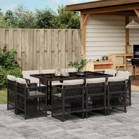 Set de comedor jardín 11 pzas con cojines ratán sintético negro de , Conjuntos de jardín - Ref: Foro24-3211026, Precio: 653,4...