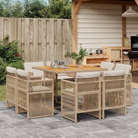 Set comedor de jardín 9 pzas con cojines ratán sintético beige de , Conjuntos de jardín - Ref: Foro24-3211024, Precio: 468,10...