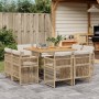 Set comedor de jardín 9 pzas con cojines ratán sintético beige de , Conjuntos de jardín - Ref: Foro24-3211024, Precio: 468,10...