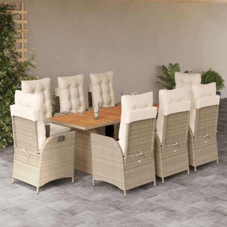 Set comedor de jardín 9 pzas con cojines ratán sintético beige de , Conjuntos de jardín - Ref: Foro24-3213373, Precio: 1,00 €...