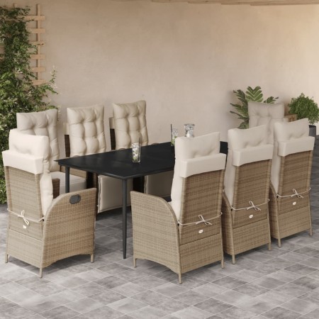 Set comedor de jardín 9 pzas con cojines ratán sintético beige de , Conjuntos de jardín - Ref: Foro24-3213440, Precio: 1,00 €...