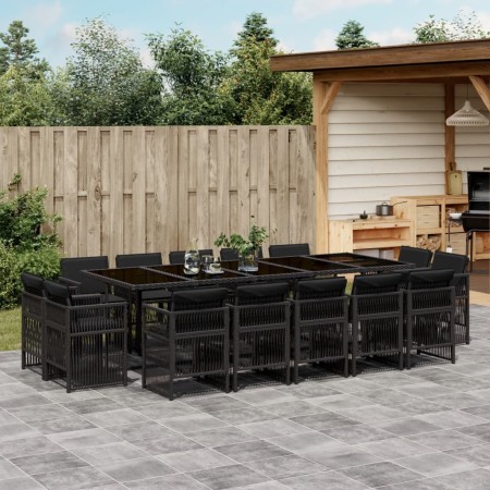 Set comedor de jardín con cojines 15 pzas ratán sintético negro de , Conjuntos de jardín - Ref: Foro24-3211051, Precio: 858,7...