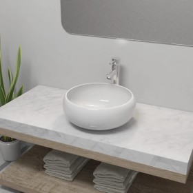 Lavabo de baño redondo con grifo mezclador cerámica blanco de , Lavabos - Ref: Foro24-275495, Precio: 97,80 €, Descuento: %
