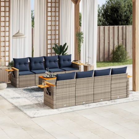Set de sofás de jardín 9 pzas con cojines ratán sintético gris | Foro24.es | Tu tienda online para hogar, jardín y más Foro24.es