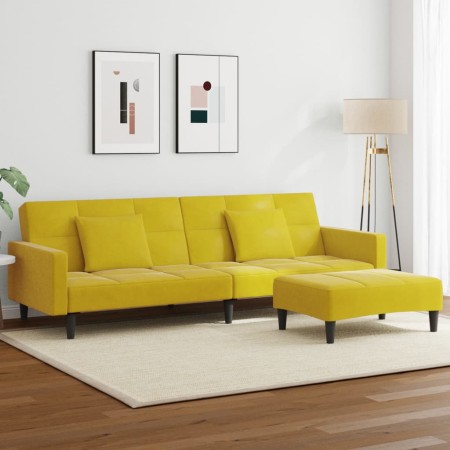 Sofá cama de 2 plazas con taburete terciopelo amarillo | Foro24.es | Tu tienda online para hogar, jardín y más Foro24.es