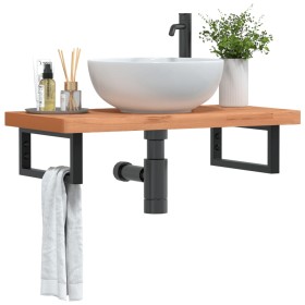 Estante de lavabo de pared de acero y madera maciza de haya de , Tocadores de baño - Ref: Foro24-3302373, Precio: 108,51 €, D...
