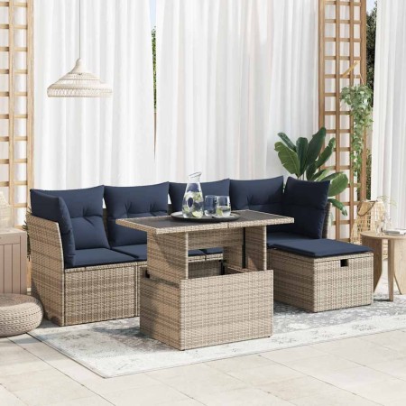 Set sofás jardín y cojines 6 pzas ratán sintético acacia gris de , Conjuntos de jardín - Ref: Foro24-3326142, Precio: 464,60 ...