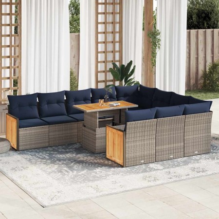 Set sofás jardín y cojines 11 pzas ratán sintético acacia gris | Foro24.es | Tu tienda online para hogar, jardín y más Foro24.es
