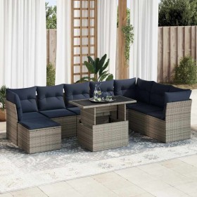 Set sofás jardín y cojines 9 pzas ratán sintético acacia gris de , Conjuntos de jardín - Ref: Foro24-3326212, Precio: 699,38 ...