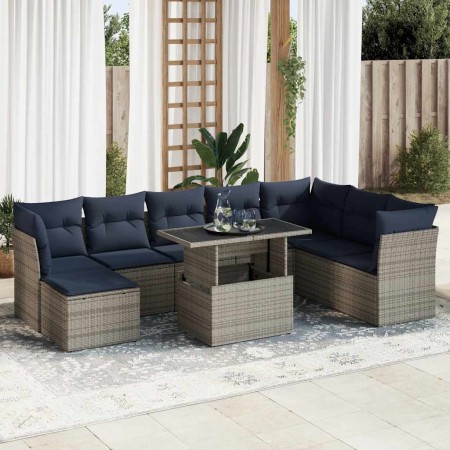 Set sofás jardín y cojines 9 pzas ratán sintético acacia gris de , Conjuntos de jardín - Ref: Foro24-3326212, Precio: 699,38 ...
