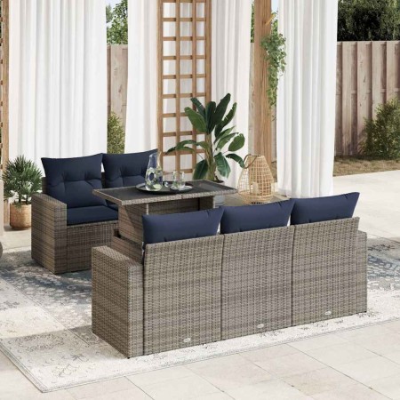 Set sofás jardín y cojines 6 pzas ratán sintético acacia gris de , Conjuntos de jardín - Ref: Foro24-3326252, Precio: 501,88 ...