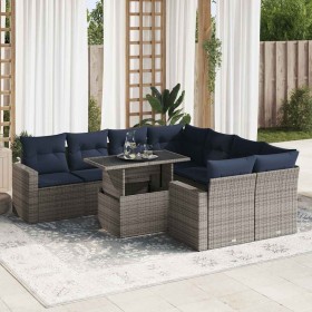 Set sofás jardín y cojines 9 pzas ratán sintético acacia gris de , Conjuntos de jardín - Ref: Foro24-3326292, Precio: 719,19 ...