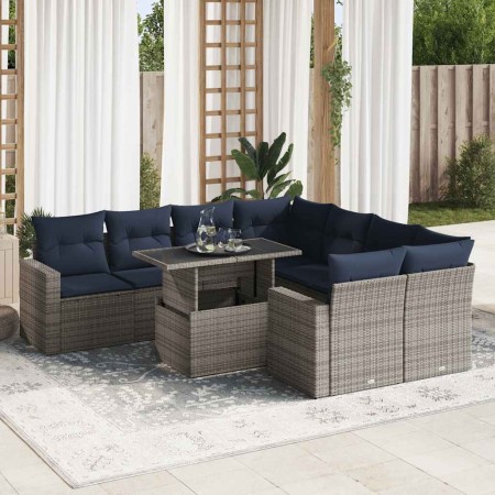 Set sofás jardín y cojines 9 pzas ratán sintético acacia gris de , Conjuntos de jardín - Ref: Foro24-3326292, Precio: 719,19 ...