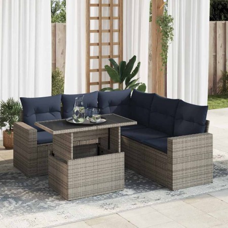 Set sofás jardín y cojines 6 pzas ratán sintético acacia gris de , Conjuntos de jardín - Ref: Foro24-3326322, Precio: 497,52 ...