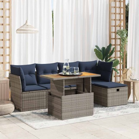 Set sofás jardín y cojines 6 pzas ratán sintético acacia gris | Foro24.es | Tu tienda online para hogar, jardín y más Foro24.es