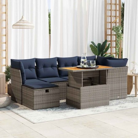 Set sofás jardín y cojines 7 pzas ratán sintético acacia negro de , Conjuntos de jardín - Ref: Foro24-3327978, Precio: 548,82...