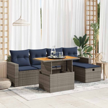 Set sofás jardín y cojines 6 pzas ratán sintético acacia gris de , Conjuntos de jardín - Ref: Foro24-3327999, Precio: 443,09 ...