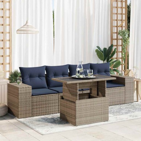 Set sofás jardín y cojines 5 pzas ratán sintético acacia gris | Foro24.es | Tu tienda online para hogar, jardín y más Foro24.es