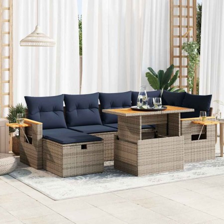 Set sofás jardín y cojines 7 pzas ratán sintético acacia negro de , Conjuntos de jardín - Ref: Foro24-3328139, Precio: 550,79...