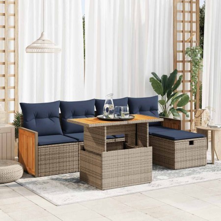 Set sofás jardín y cojines 6 pzas ratán sintético acacia gris | Foro24.es | Tu tienda online para hogar, jardín y más Foro24.es