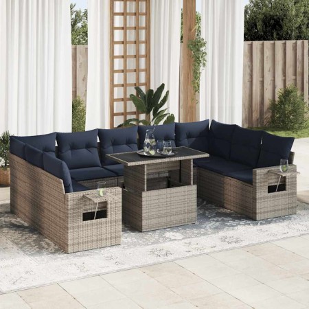 Set sofás jardín y cojines 10 pzas ratán sintético acacia gris de , Conjuntos de jardín - Ref: Foro24-3326542, Precio: 799,07...