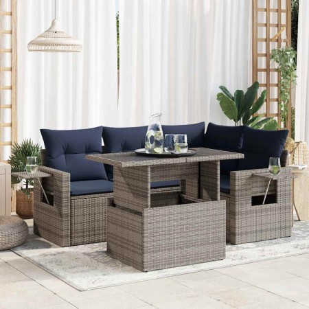 Set sofás jardín y cojines 5 pzas ratán sintético acacia negro de , Conjuntos de jardín - Ref: Foro24-3326472, Precio: 434,97...