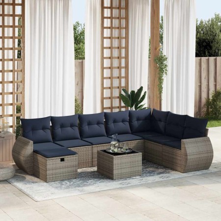 Set de sofás de jardín con cojines 9 pzas ratán sintético gris | Foro24.es | Tu tienda online para hogar, jardín y más Foro24.es