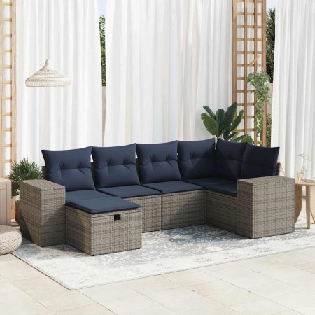Set de muebles de jardín 6 pzas y cojines ratán sintético gris | Foro24.es | Tu tienda online para hogar, jardín y más Foro24.es