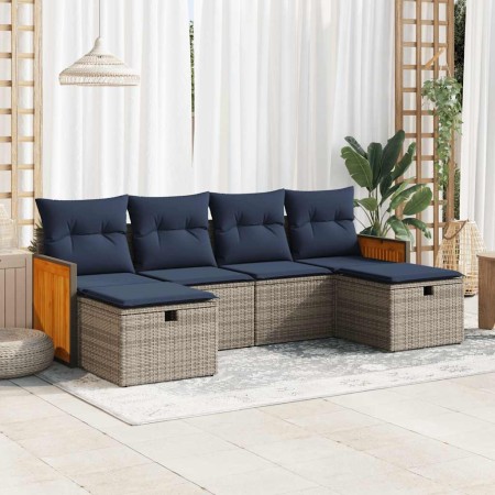 Set de muebles de jardín 6 pzas y cojines ratán sintético gris | Foro24.es | Tu tienda online para hogar, jardín y más Foro24.es