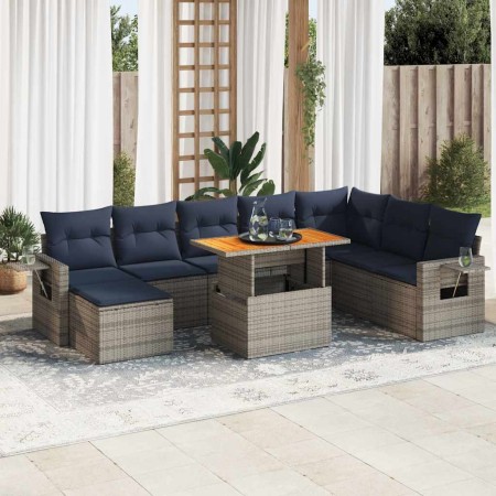 Set de sofás de jardín con cojines 9 pzas ratán sintético gris de , Conjuntos de jardín - Ref: Foro24-3327190, Precio: 678,46...