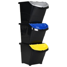 Cubos de basura apilables con tapa 3 uds PP negro 78 L de , Cubos de la basura y papeleras - Ref: Foro24-364069, Precio: 62,1...