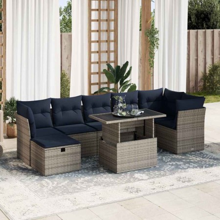 Juego Sofá Jardín 8 Piezas con Cojines Marrón Poli Ratán Acacia de , Conjuntos de jardín - Ref: Foro24-3327791, Precio: 629,8...