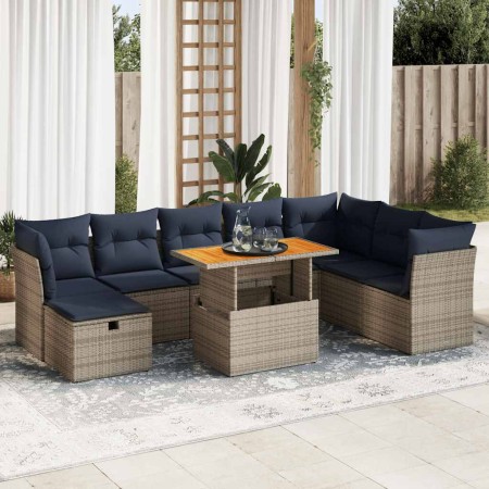 Juego Sofá Jardín 9 Piezas con Cojines Marrón Poli Ratán Acacia de , Conjuntos de jardín - Ref: Foro24-3327992, Precio: 693,0...