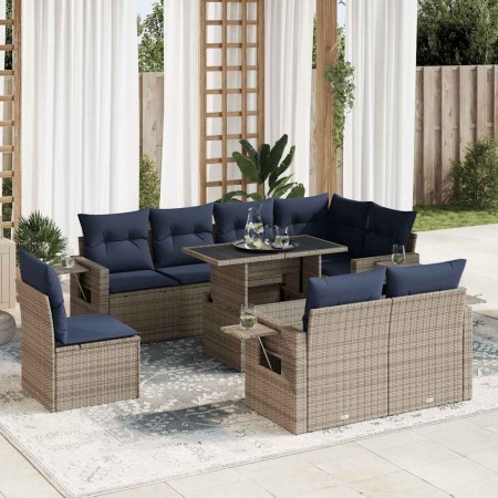 Juego Sofá Jardín 9 Piezas con Cojines Marrón Poli Ratán Acacia de , Conjuntos de jardín - Ref: Foro24-3326502, Precio: 743,7...