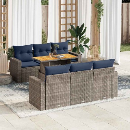 Set de sofás de jardín 7 pzas con cojines ratán sintético gris de , Conjuntos de jardín - Ref: Foro24-3327001, Precio: 555,95...