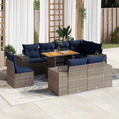 Set de sofás de jardín con cojines 9 pzas ratán sintético gris | Foro24.es | Tu tienda online para hogar, jardín y más Foro24.es