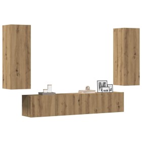 Muebles de TV de pared 4 uds madera ingeniería roble artesanal de , Muebles TV - Ref: Foro24-3328972, Precio: 195,96 €, Descu...